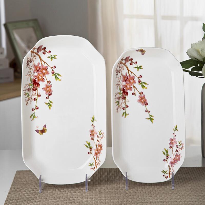 Керамический набор прямоугольных тарелок для рыбы «Цветок персика Абая»