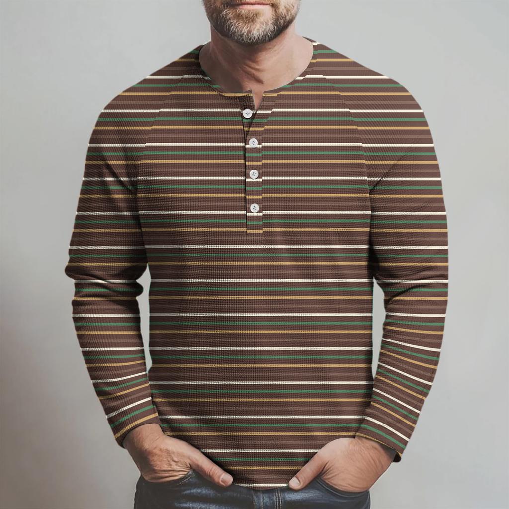 Herre Løs Casual Langermet Topp med Knapper og Krage