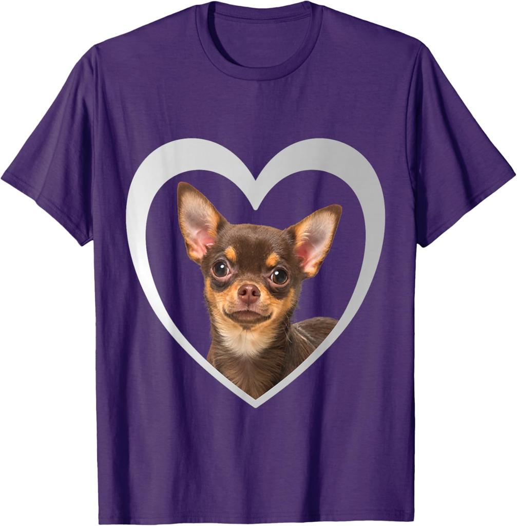 Chihuahua Hund Herz Umriss Grafik T-Shirt Herren Lässig Baumwolle Rundhals T-Shirt Reise