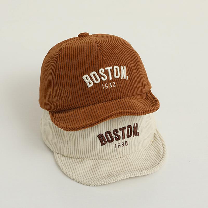 Solid Color Letter Baby Baseball Cap Winter Warm Corduroy Kids Peaked Hat Korean Soft Brim Adjustable Toddler Boy Girl Sun Hats