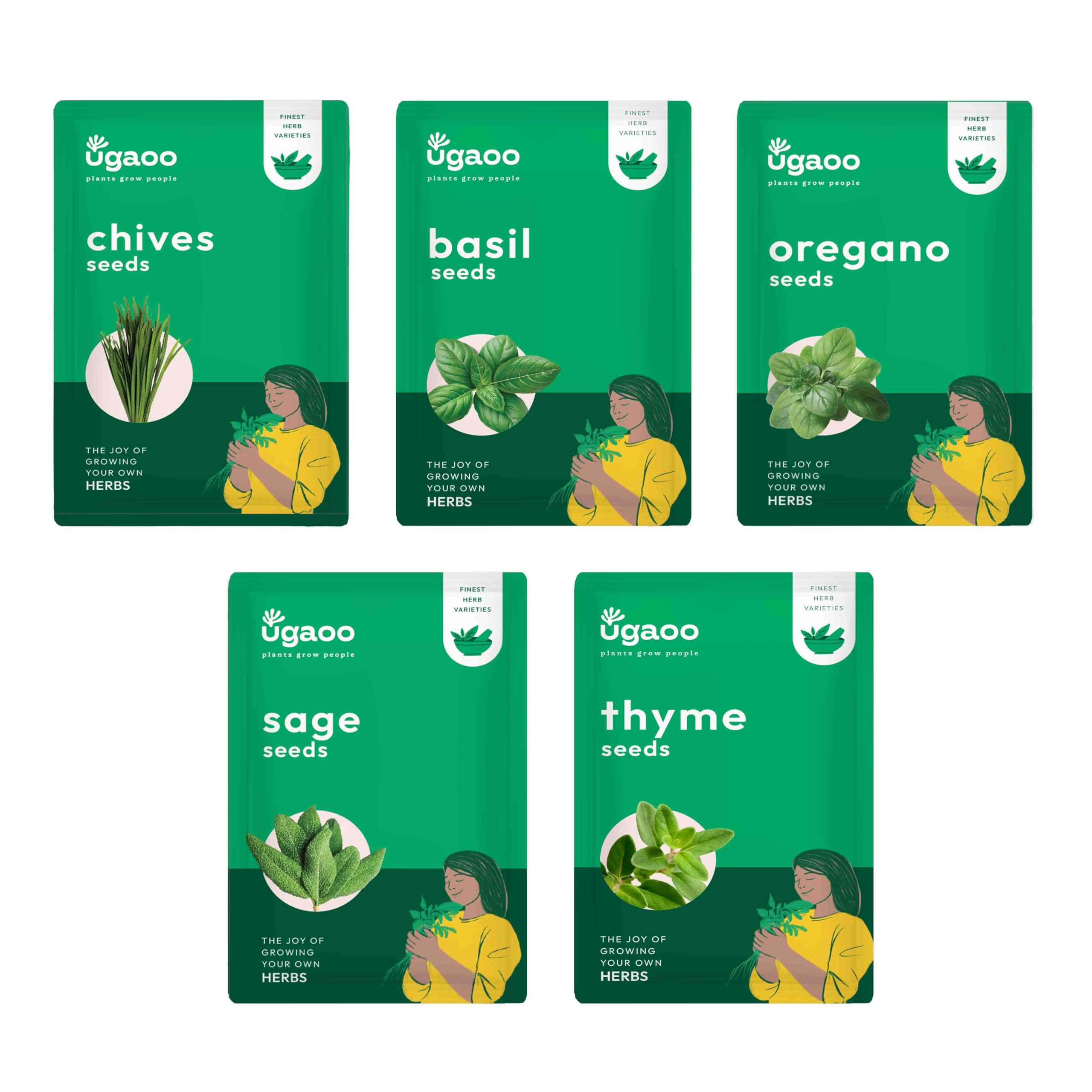 UGAOO Herb Seeds Bundle of 5 Packet (Sage Seeds, Chives Seeds, Italian Basil Seeds, Oregano Seeds, Thyme Seeds)