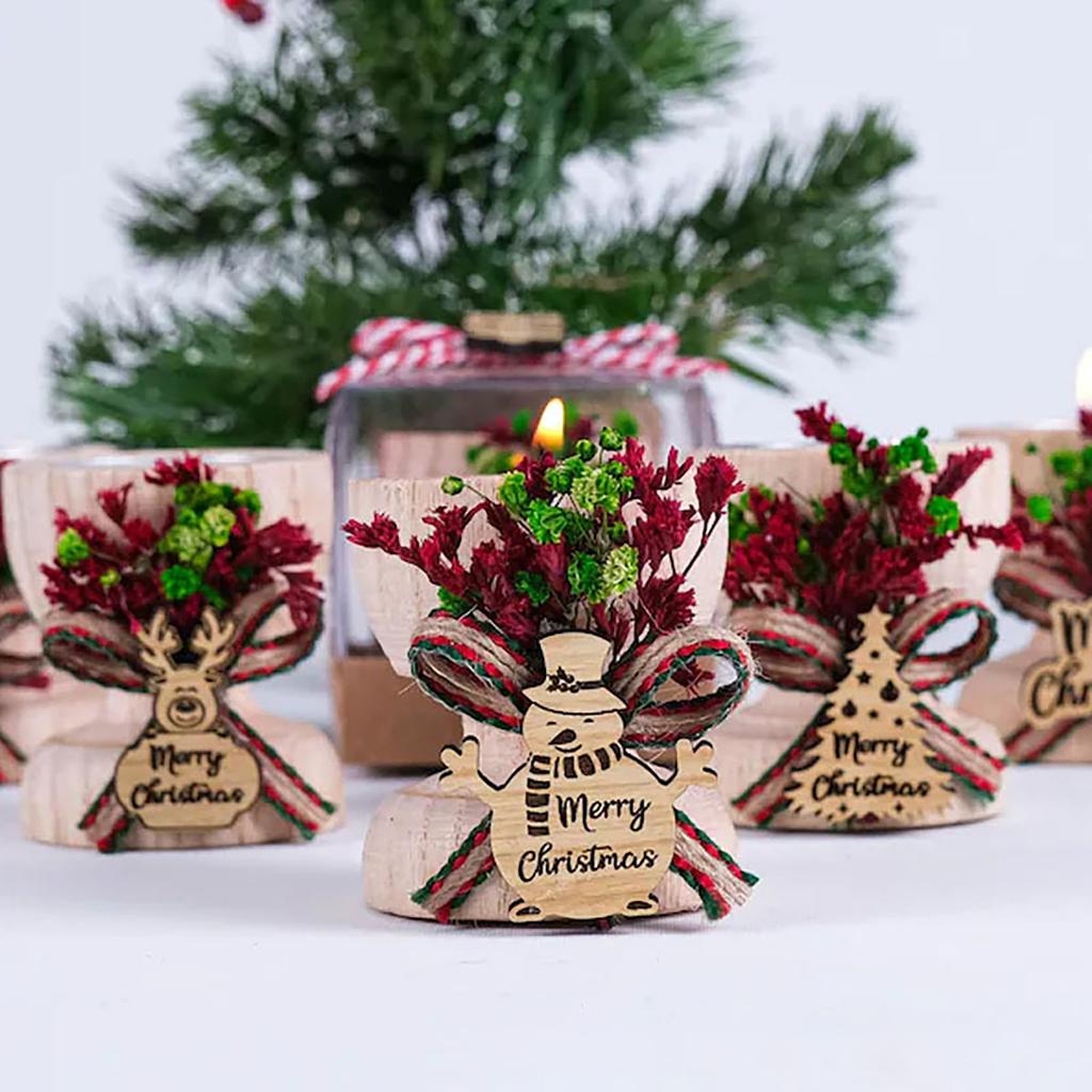 Christmas Wooden Candles 3D Festive Atmosphere Decoration