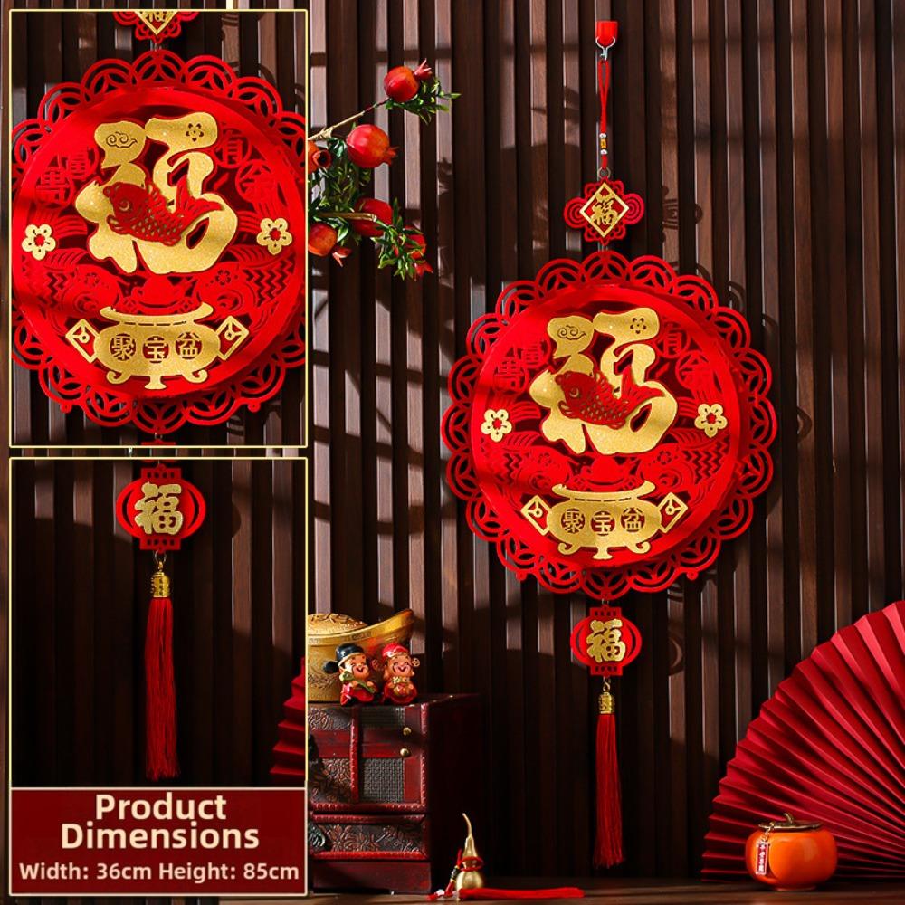 

Flocking Chinese Lucky Character Pendants Handmade Traditional Chinese Knot Pendant with Tassels Festive Atmosphere