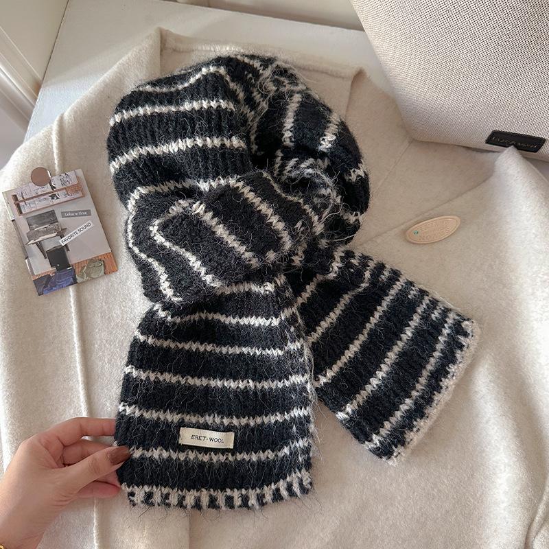 Koreaanse Gebreide Sjaal Met Wol, Modieuze Strepen Voor Dames, Winterse Verdikte Warme En Casual En Veelzijdige Sjaal Van Wol Voor Koppels One Size gray