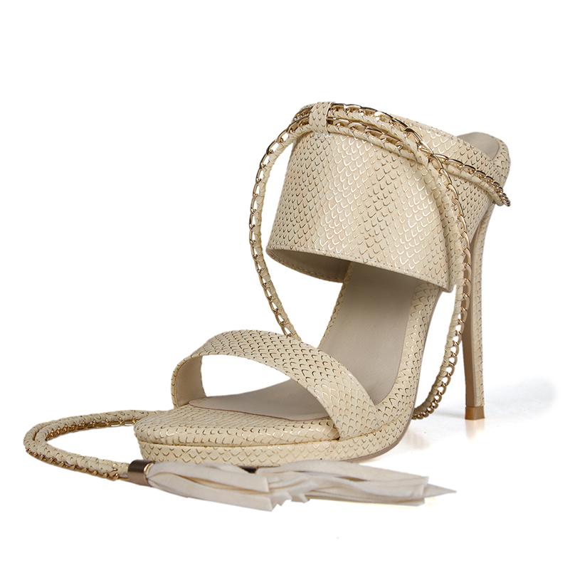 

Острый носок, ультравысокий тонкий каблук, перекрещенные плетеные ремешки, летние сандалии с цепочками и кисточками, открытый носок, сексуальные женские сандалии 39 бежевый