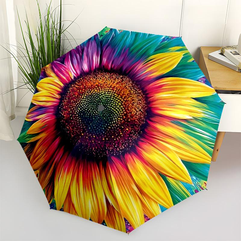 1pc Sunflower Bloom Automatic Folding Umbrella - 8-Rib Compact Travel Umbrella Durable & Portable for Outdoor Use, Perfect Gift for Birthdays069