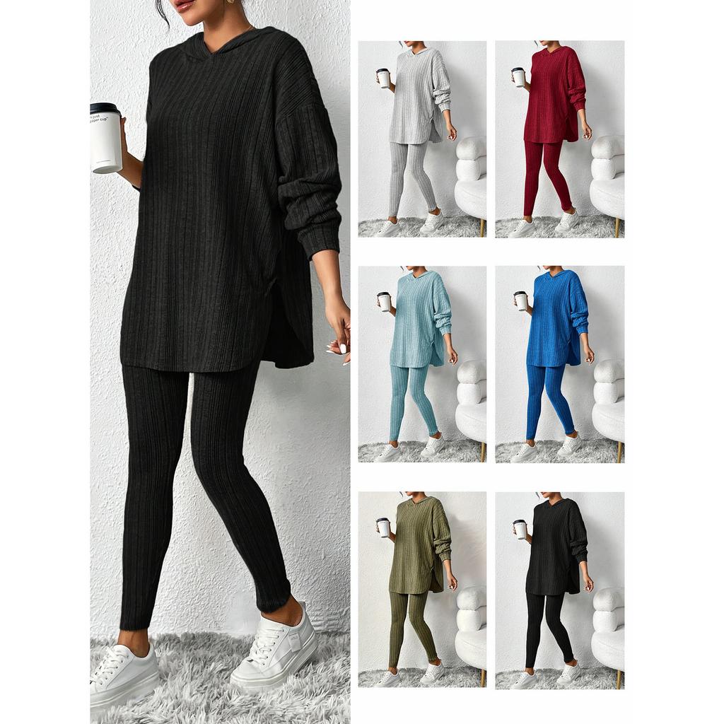 Casual O-neck Two Piece Set Women Outfits Autumn Winter Fashion Solid Knitted Long Sleeve Sweater Elegant Loose Pants Suit