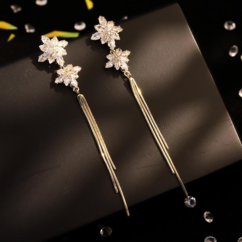 925 Silver Needle Flower Crystal Earrings, Korean Style High-End Zircon Studs, Sweet Dopamine Design for Women