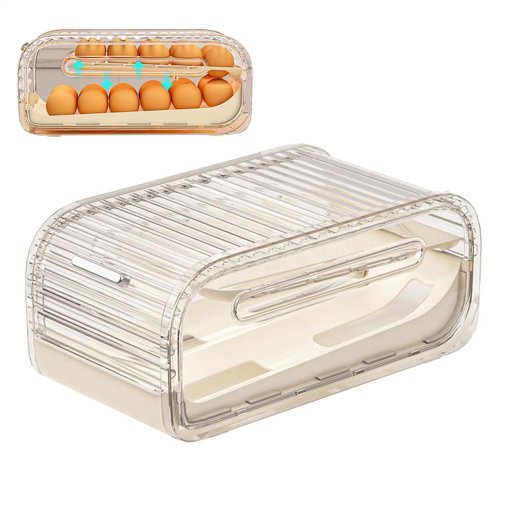 2-stufige Schiebedeckel-Automatische Roll-Eierablage Transparente Kühlschrank-Schieb-Eierbox Eierhalter Kühlschrank-Organizer