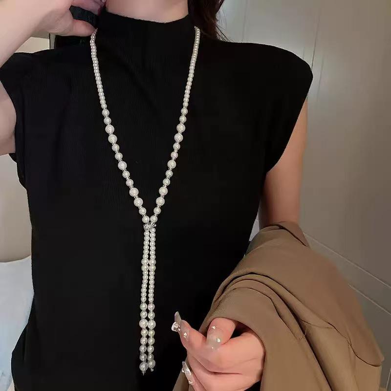 Elegant Multi-layer French Pearl Necklace - Versatile Design for High-end Sweater Chains