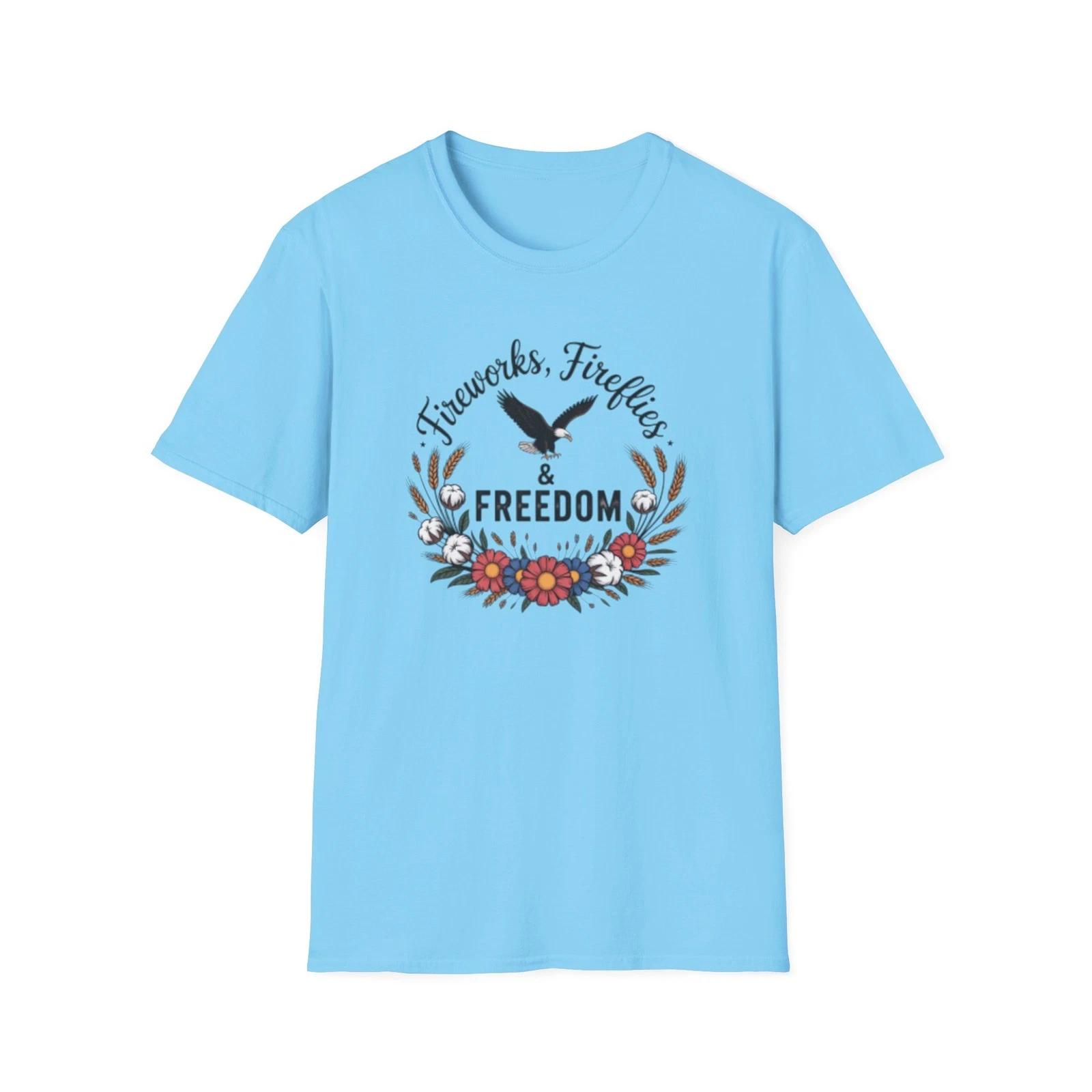-Fireworks Fireflies Freedom T-Shirt | Eagle Floral Wreath XL