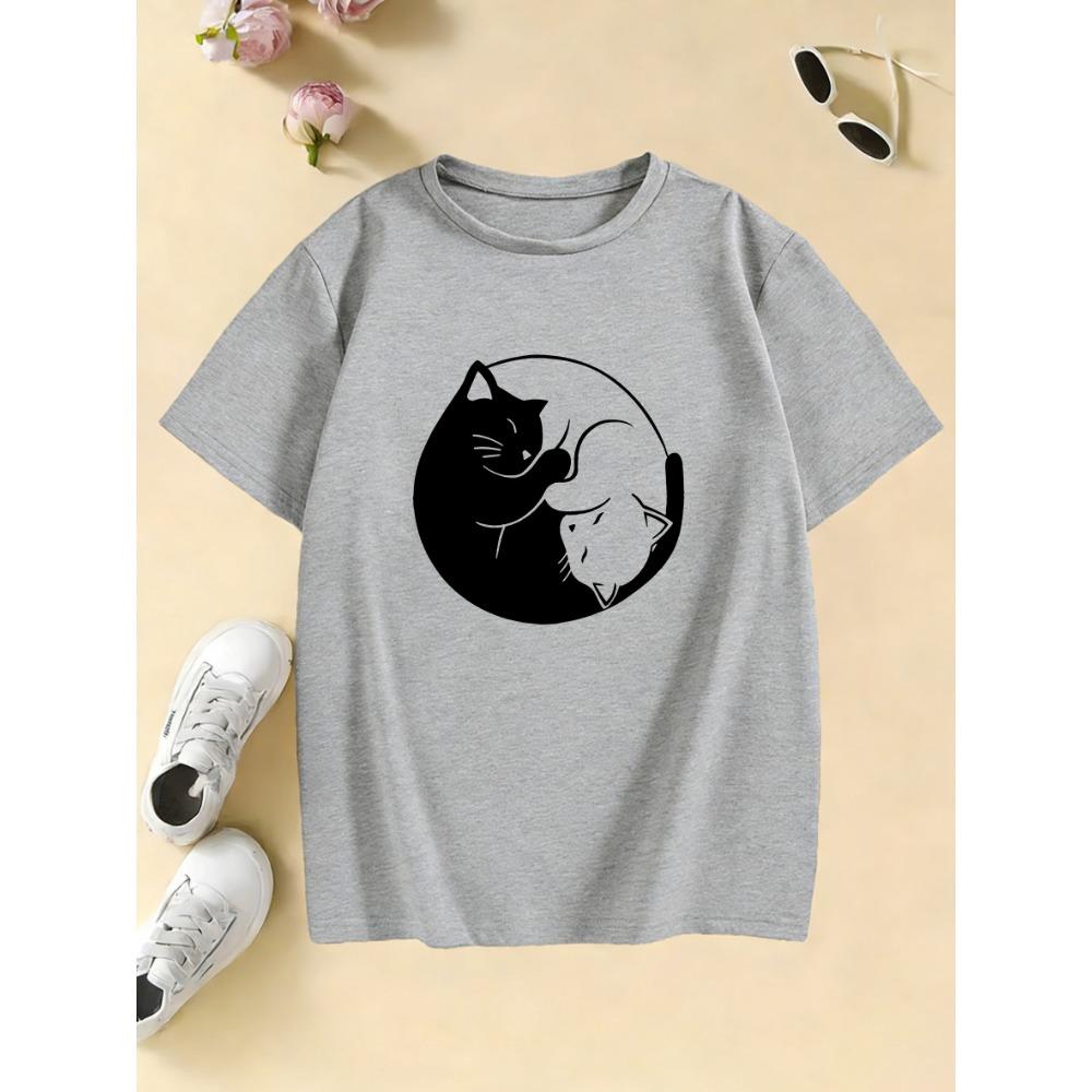 Cute Cat Graphic Kids Tshirts Summer Short Sleeve Tees Cartoon Animal Boys Girls Clothes Kawaii Kitten Tops Y2K Children T-shirt