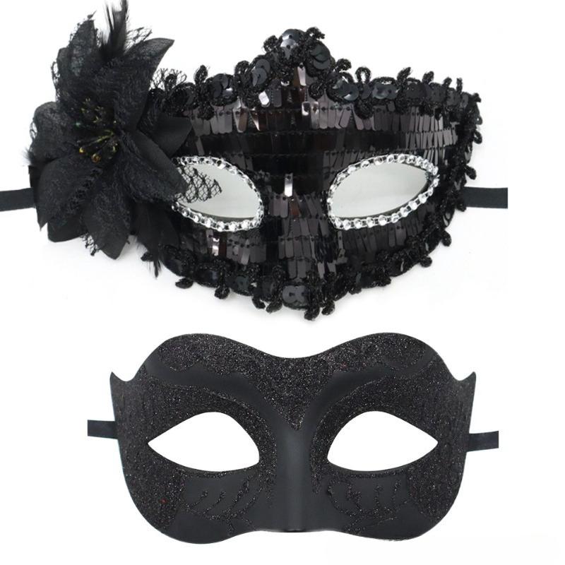 2 stuks Elegante Zwarte Kant Masquerade Maskerset voor Koppels - Perfect voor Venetiaans Feest, Mardi Gras en Halloween Vieringen