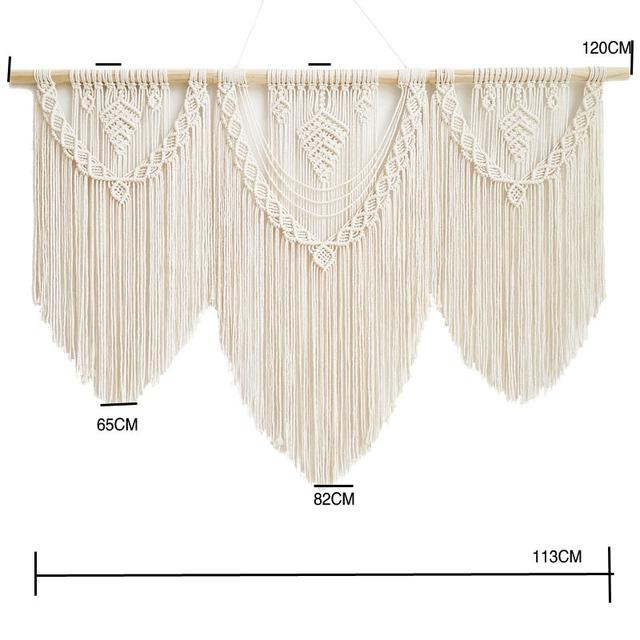 Large Macrame Wall Hanging Tapestry  with  Wooden Stick Hand-Woven Bohemia Tassel Curtain Tapestry Wedding Backgrou Boho Decor