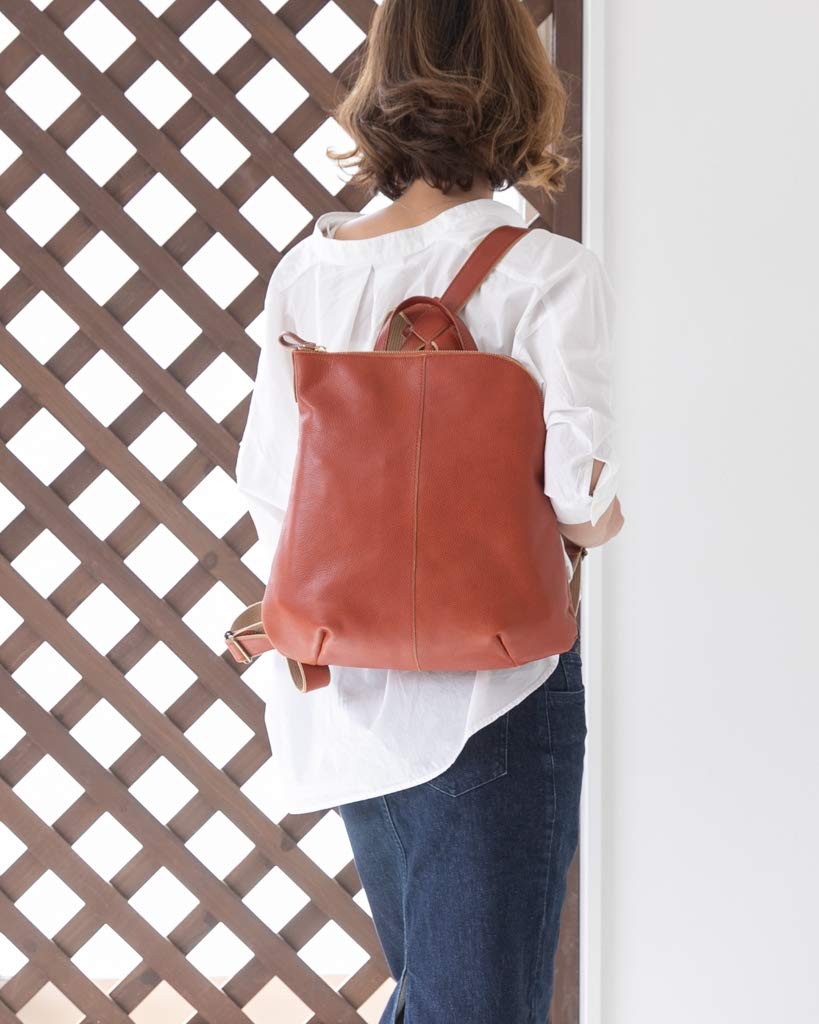 BAG since Imai Bag GENOVA Cowhide Mini Backpack Genuine Leather Made in Japan Zipper Rucksack Stylish [IMAI 1977] L-shaped (2670 Orange)