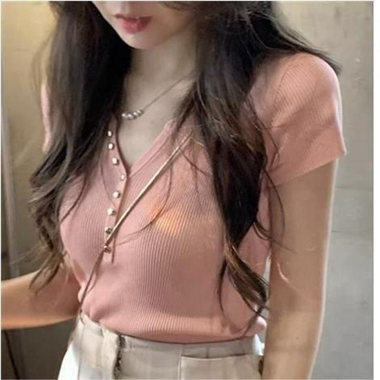 

Летний приталенный топ с металлическими пуговицами для женщин One Size [Recommended for under 125 lbs]