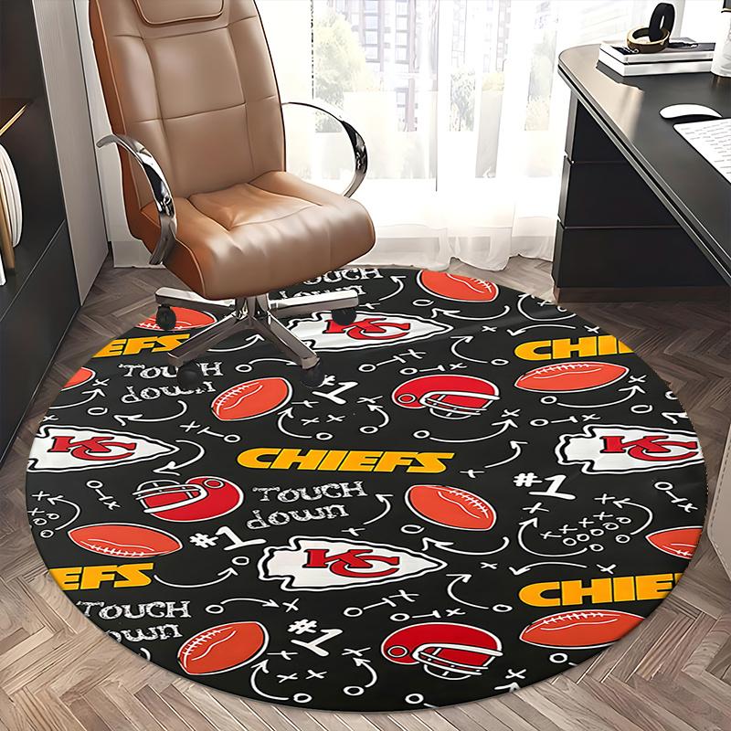 Kansas City Chiefs Touchdown Round Chair Mat - Sports Themed Office Carpet, Home