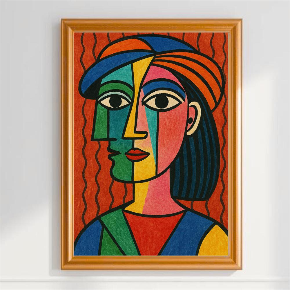 Abstract Woman Art Print Poster Mid-Century Modern Geometric Portrait Wall Art Prints Home Decor Wall Art Canvas Painting