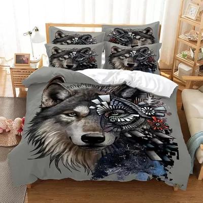 Wolf Bettbezug Set Wolf Mit Mechanischem Auge Bettwäsche Set Für Kind Jugendliche Erwachsene 3D Druck Queen King Size Polyester Steppdeckenbezug