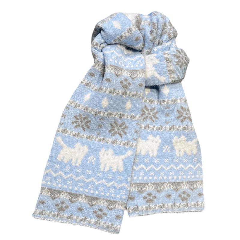 Fair Island wind cute cat double-sided knitted scarf female autumn and winter warm college wind versatile scarf windproof and cold