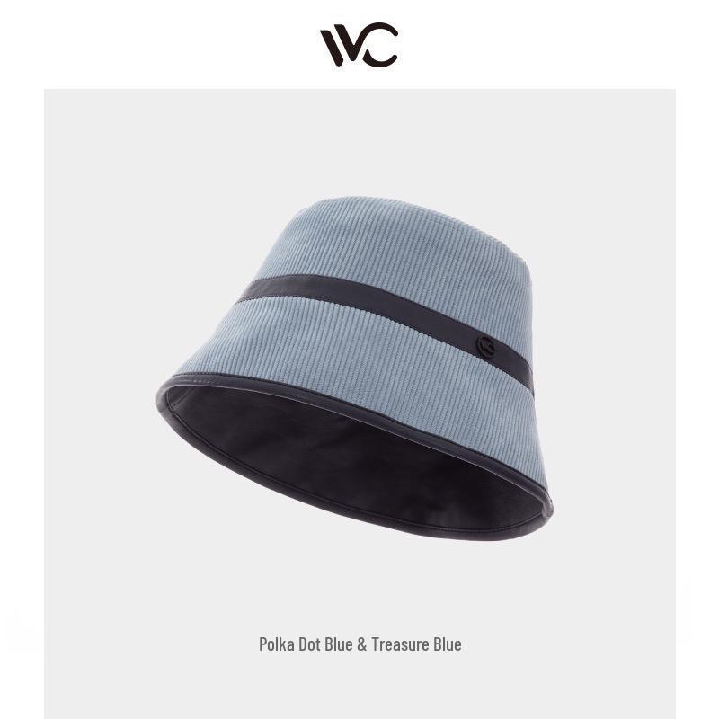 VVC Double-Sided European Style Women's Bucket Hat - Autumn/Winter Knit with PU Leather & Corduroy