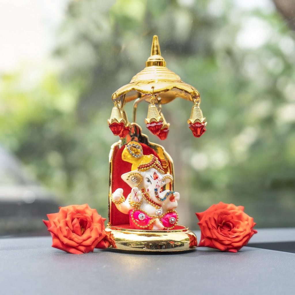 Ganesh-Figur mit Regenschirm fürs Auto-Armaturenbrett | Ganpati-Figur fürs Auto | Vinayak-Figur fürs Auto-Armaturenbrett, Dekoration für Zuhause | Ganapathi für Zuhause