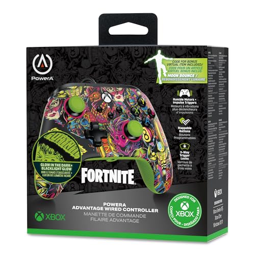 Officially Licensed Xbox Product: PowerA Advantage Wired Controller for Xbox Series X|S - Fortnite Glow XBGP0438-01 [Purchase Bonus: Moonbounce Emote]