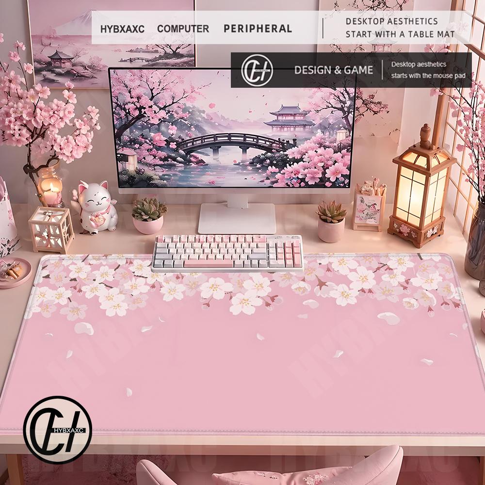 Pastel Purple Lavender Mouse Pad Cute Cherry Blossom Flowers Desk Mat Extended Gaming Keyboard Mat Large Sakura Blossom Mousepad