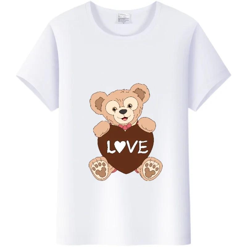 Kawaii Cartoon Tees The Bear Duffy Summer Tops Short Sleeve T-Shirts White Harajuku Clothes Y2K Blouses Unisex