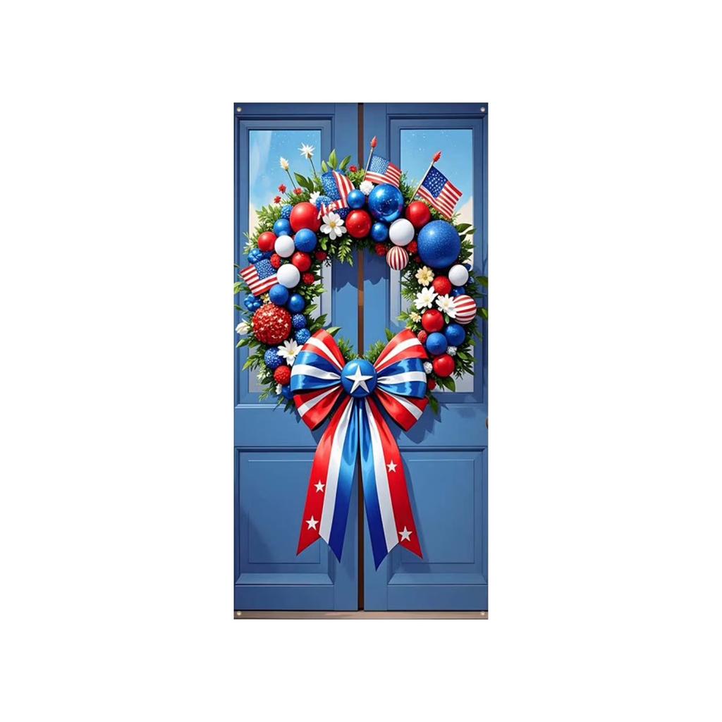 Patriotic Wreath with Decorative Bow and Star Elements for Front Door Indoor Outdoor Festival Use Holiday Decor
