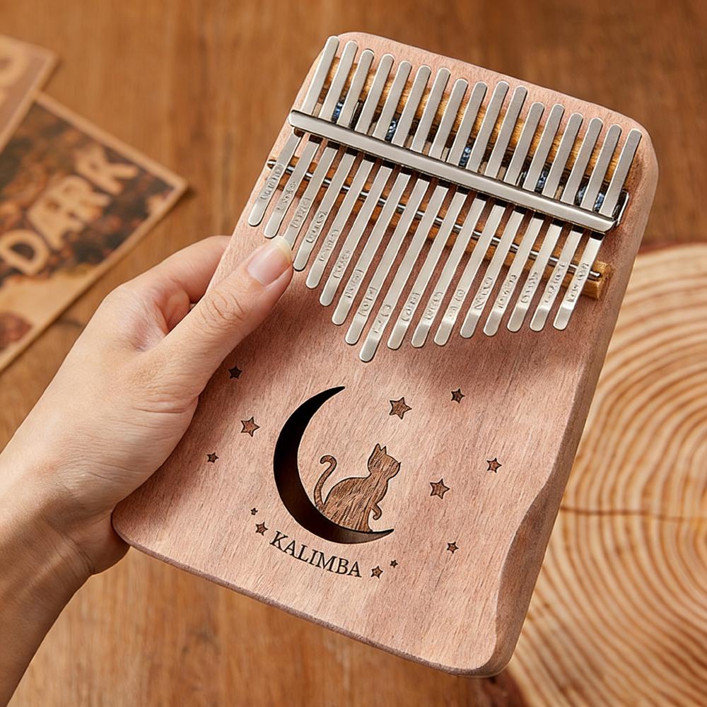 17 key Mahogany Kalimba 21 Key Thumb Piano Finger Piano for Beginner Cat Moon Mbira Gifts for Adults/Kids