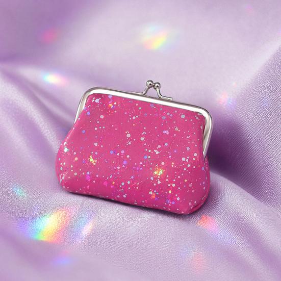 Women's Small Coin Purse, Vintage Kiss Lock Faux Leather Change Purse, Cute Lipstick Jewelry Storage Case, Sparkling Sequins Mini Shiny Wallet
