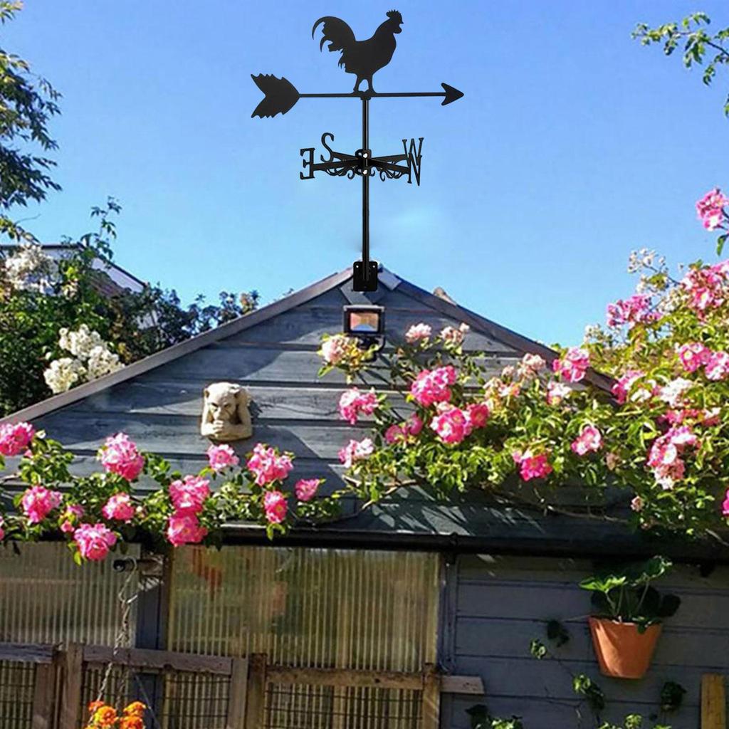 Black Rooster Weathervane,Animal Metal Weather Vane Art,Iron Roof Decoration Accessories Wind