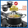 4Set Anti-Scratch Stainless Steel 20/22/24/26cm Stockpot Set with Glass Lid Tri-Ply Base Soup Cookware for All Kitchen Stove