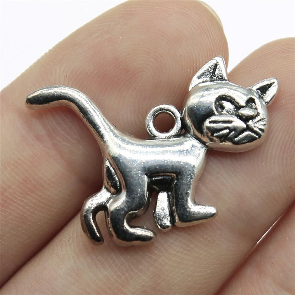 10pcs Charms Cat Antique Silver Color Cute Cat Pendant Charms Kawaii Cat Charms For Jewelry Making