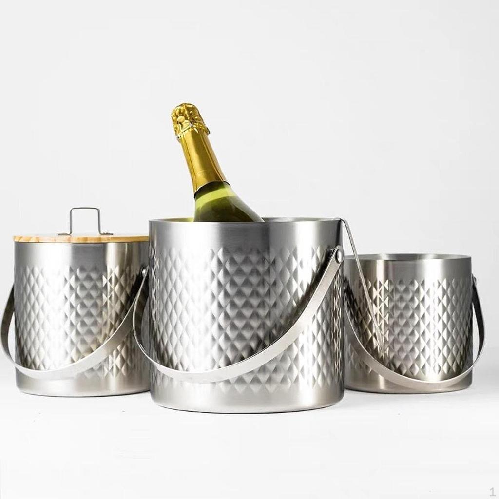 Secchiello per Ghiaccio Birra con Coperchio e Pinza Multiuso Vasca in Metallo per Bevande Raffreddamento Bevande per