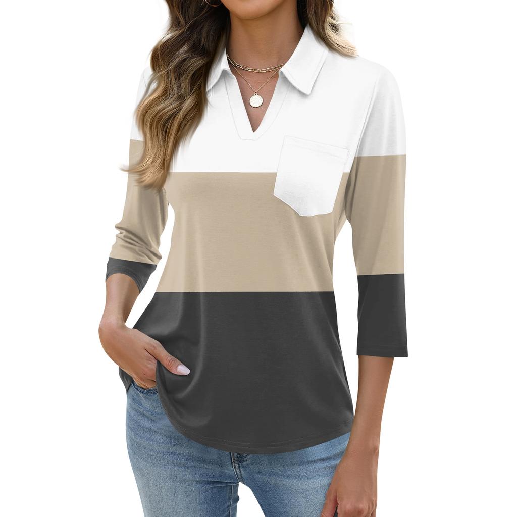 Damen Mode Lässig Revers Kurz 3/4 Ärmel Print Hemd Damen Oberteile