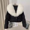 Womens Short Warm Puffer Coat With Real Fox Fur Collar Lightweight Down Jacket Winter Urban Commute
