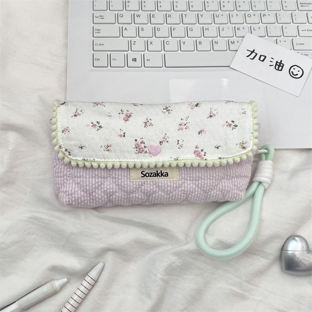Korean Floral Pen Case With Polyester Material Large Capacity Student Stationery Organizer For Girls
