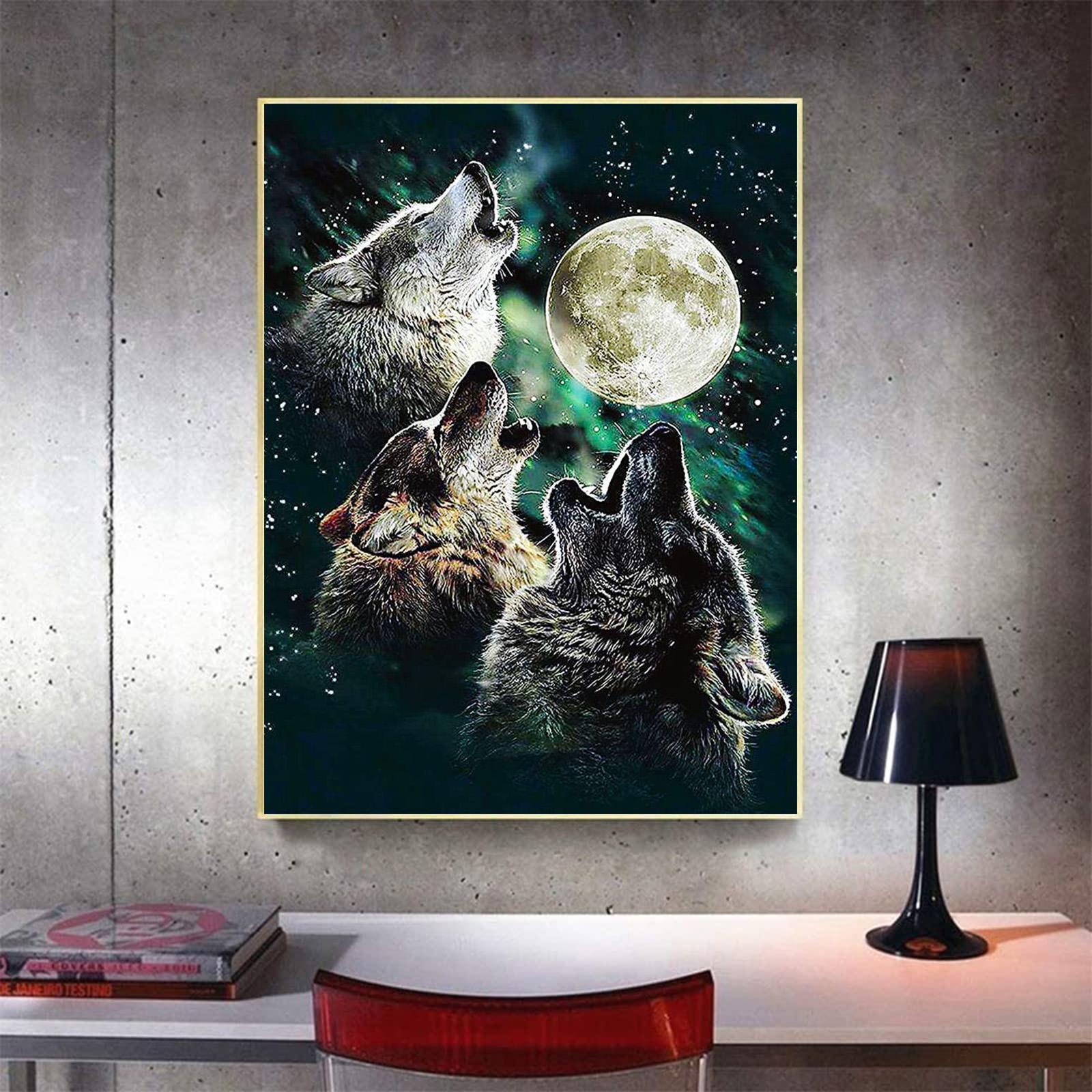 

5D DIY алмазная живопись Луна и волк набор для вышивки крестом Мозаика Алмазная вышивка роза полная круглая/квадратная дрель украшение дома Round 30x40cm