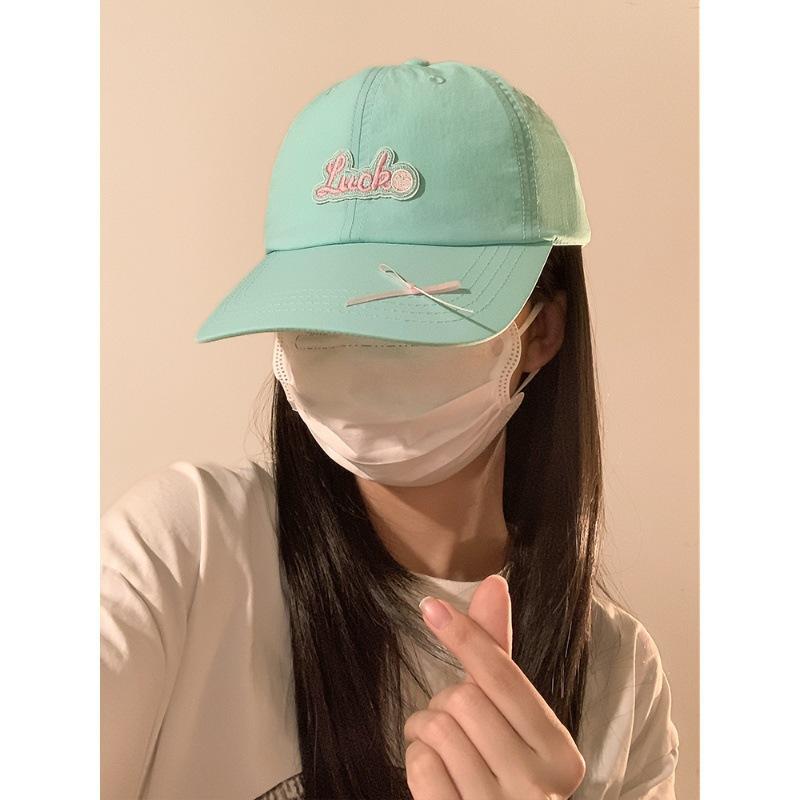 Letter Embroidered Baseball Cap for Women Showing Face with Small Big Brim Korean Casual Soft Top Bow Sun Protection Baseball Hat