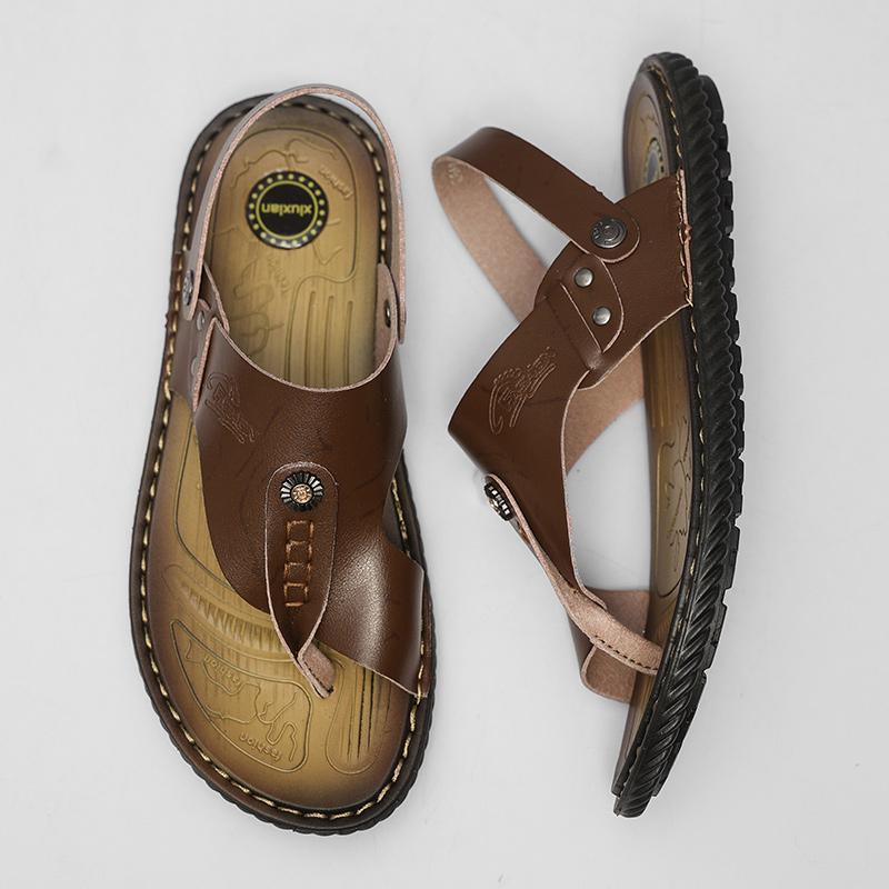 Fashion 2025 New Fashion Casual Leather Slippers Summer Anti-Slip Outdoor Walking Shoes Breathable Soft Bottom Men Slippers Beach San
