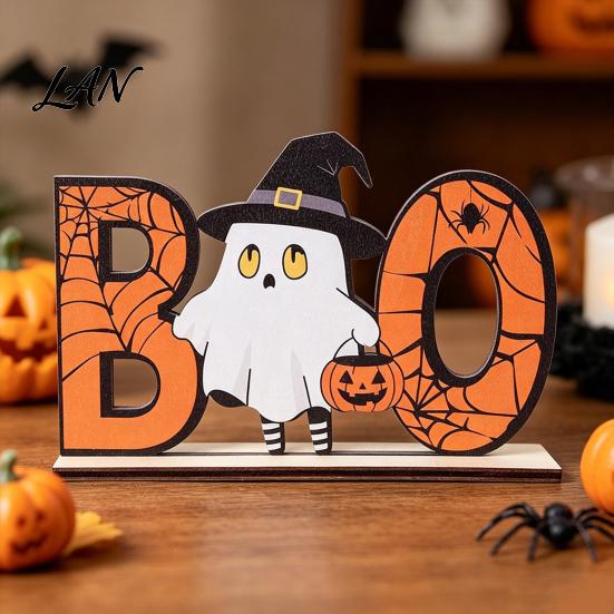 Halloween Home Festive Decor Wooden Table Sign, Cute Pumpkin Boo Ghost Centerpiece Tabletop for Indoor Mantel Fireplace Decorative Fall Sign