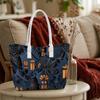 Halloween Themed Tote Bag With Spider Web Bat And Spooky House Print Large Capacity Handbag For Daily Use And Holiday Outings