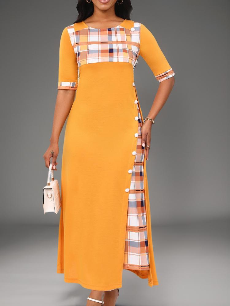 2026 New Style Dress, Round-neck Color-matched Short-sleeved Irregular-length Dress