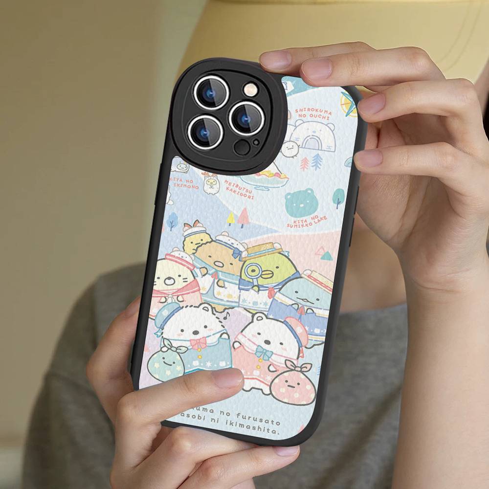 Cartoon S-sumikko Gurashi Phone Case For IPhone 16 15 14 11 12 13 Pro Max Plus Back Leather Shell
