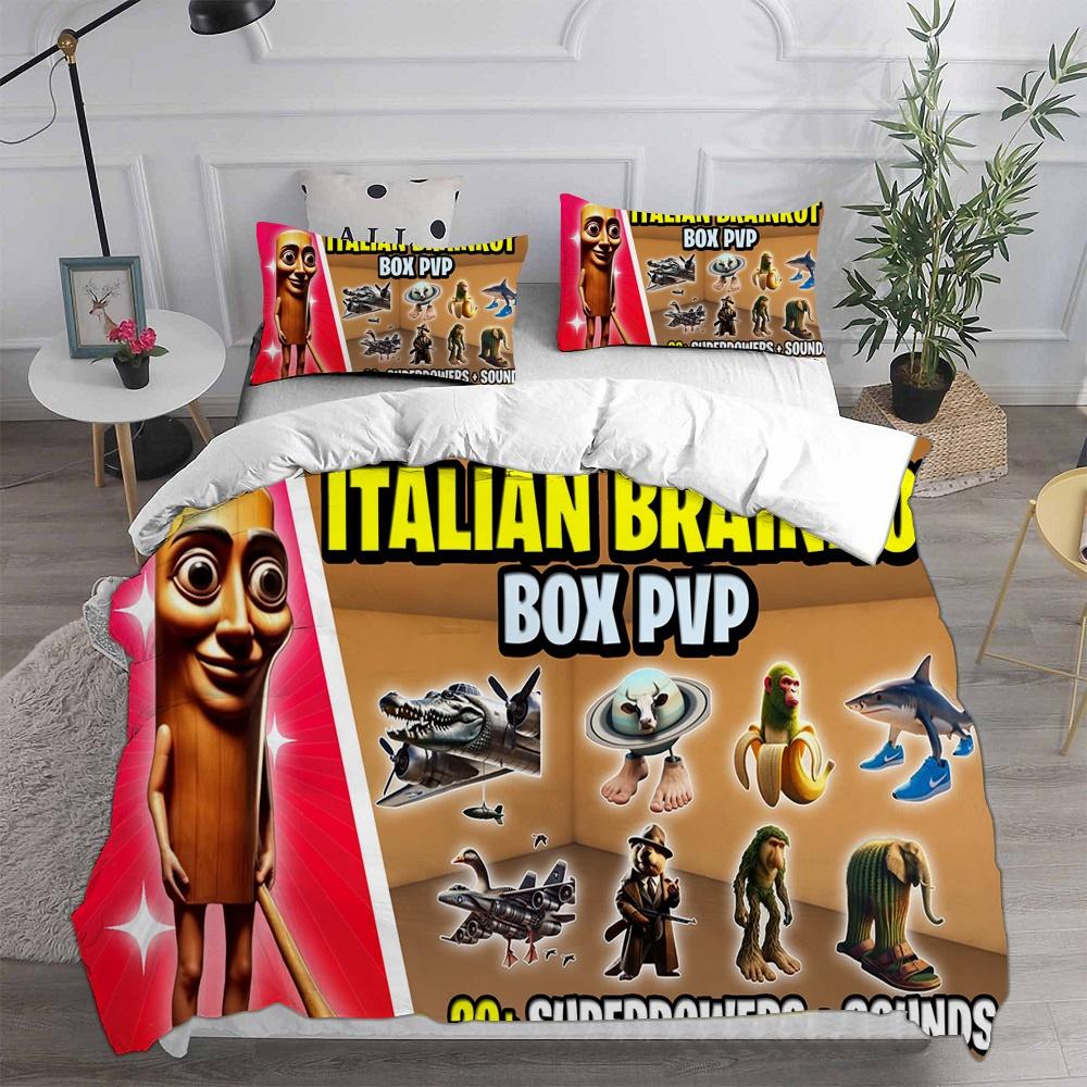 ai Italian Brainrot Tung Tung Sahur Bedding Sets Comforter Quilt Bed Cover Duvet Cover Pillow Case 2-3 Pieces Sets Home Decor