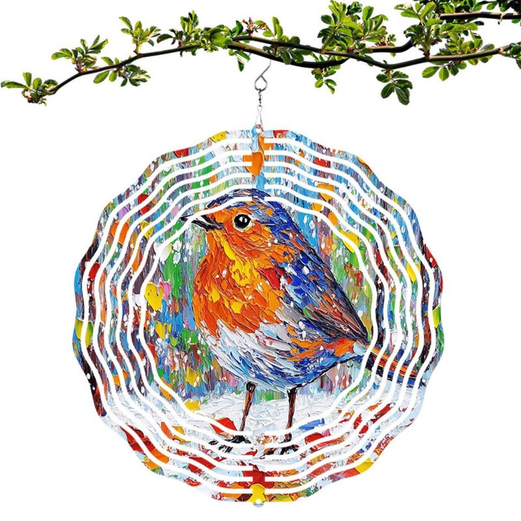 Vibrant 3D Metal Wind Chime - Hand-Painted Colorful Kinetic Bird Sculpture for Garden & Patio Decor (10-Inch) - Weather-Resistant Outdoor
