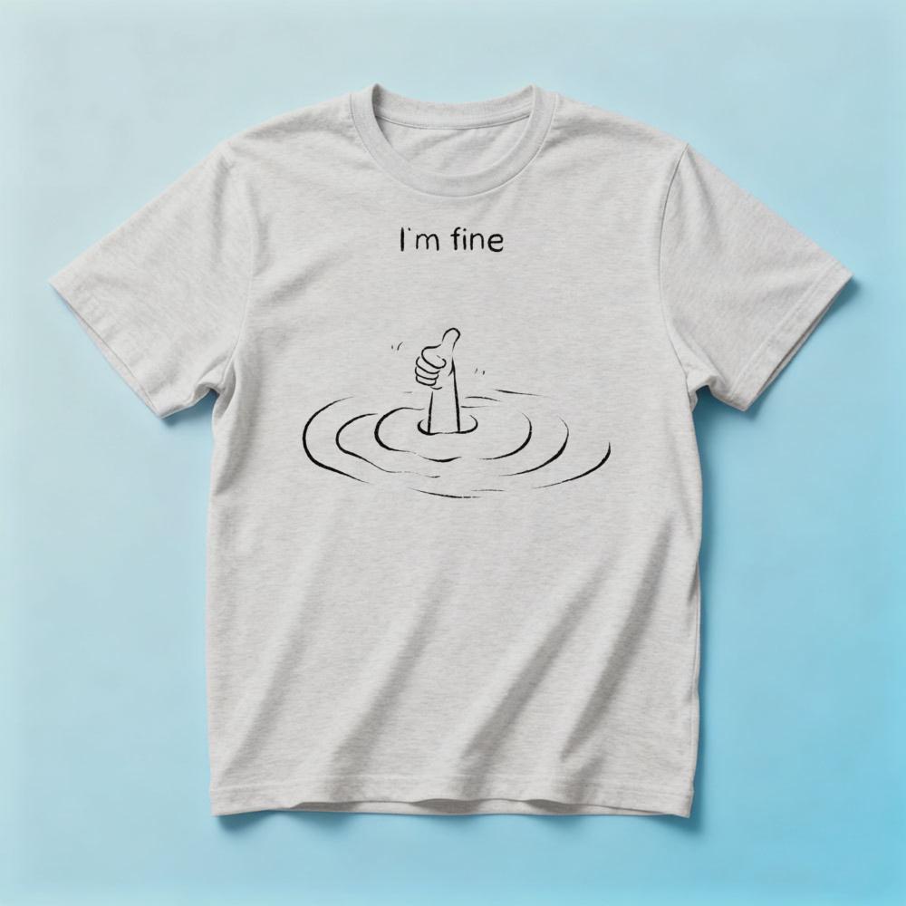 I'm Fine DrowningunisexThumbs Up Line GraphicunisexSummer Cotton T Shirt Sarcastic Meme Minimal Casual Short Sleeve Top