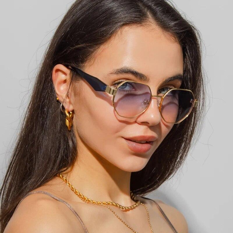 Polygon Metal Sunglasses Women Vintage Frames For Female Sun Glasses Luxury Brand Design Punk Eyeglasses Driving Shades UV400
